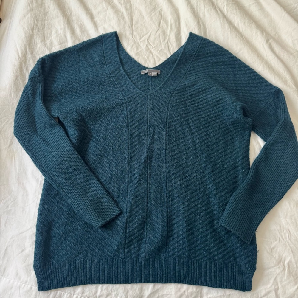Teal Vince V-Neck Cashmere Sweater